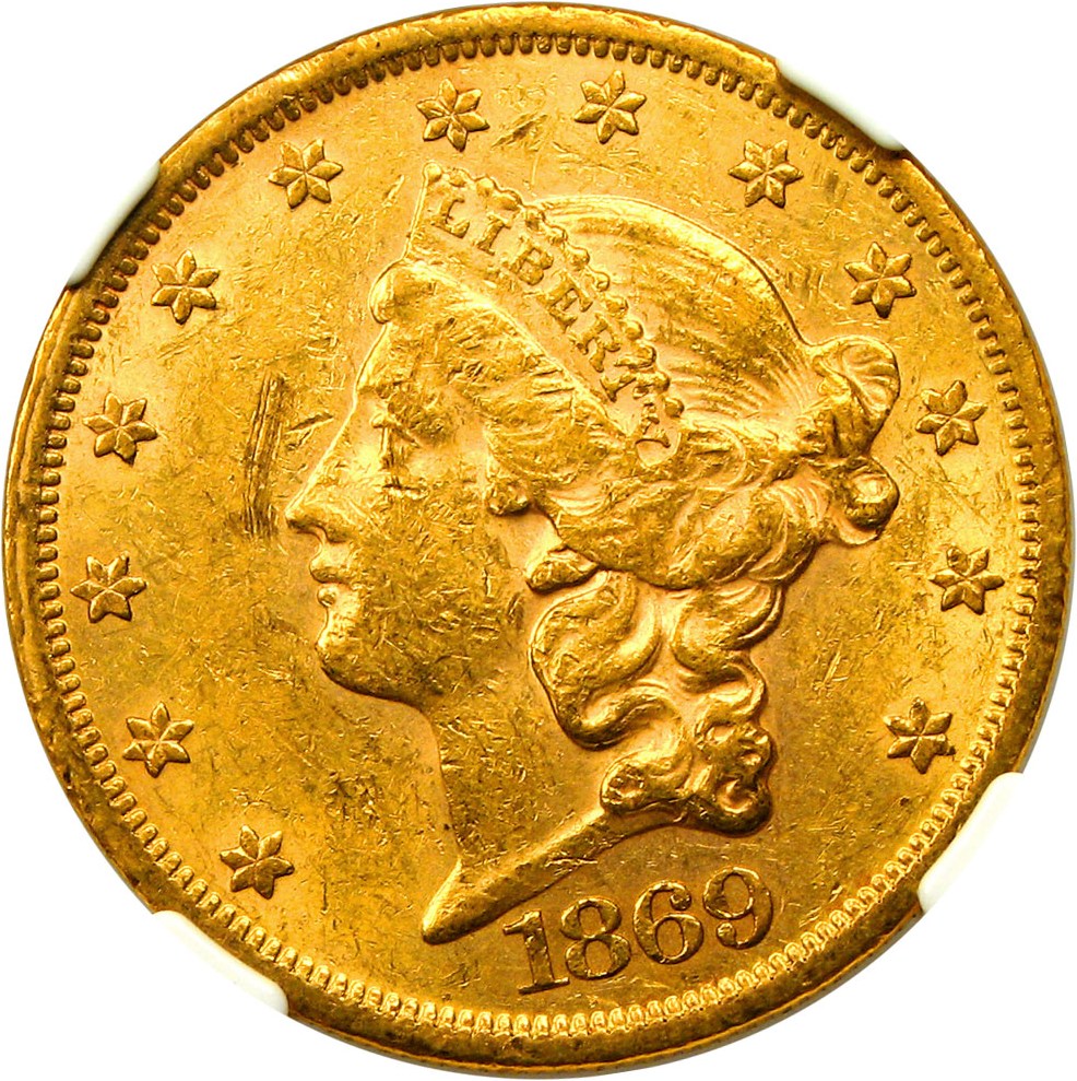 image for: 1869 $20 NGC AU53