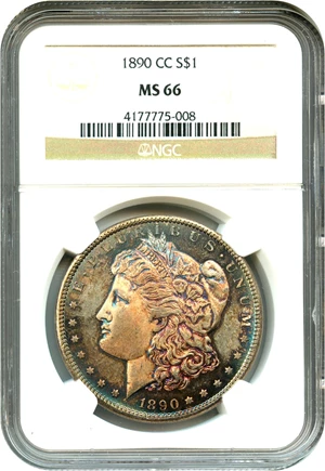image for: 1890-CC $1 NGC MS66 - Rare Gem Carson City Morgan with Colorful Toning