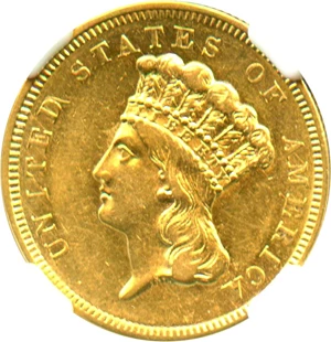 image for: 1857 $3 NGC AU55