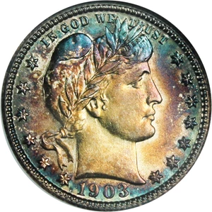 image for: 1903 25c ANACS MS62 - Colorful Toning - No Reserve!