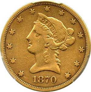 image for: 1870-S $10 PCGS F15 - Rare Date - Only 8000 Minted