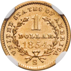 image for: 1854-S G$1 NGC AU58 (Type 2) Scarce Gold Dollar