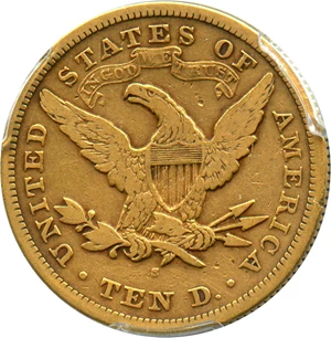 image for: 1870-S $10 PCGS F15 - Rare Date - Only 8000 Minted