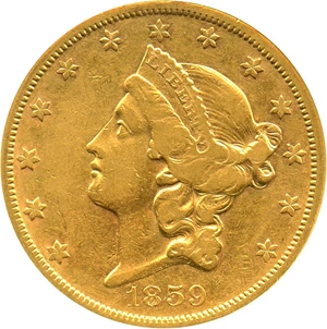 image for: 1859-S $20 NGC VF35