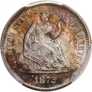 image for: 1872-S H10c PCGS/CAC MS64 (Mintmark Above Wreath)