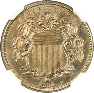 image for: 1866 5c NGC/CAC Proof 64 (With Rays) Great Type Coin