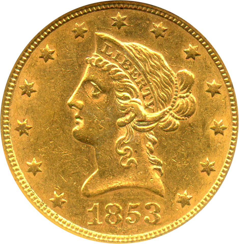 image for: 1853 $10 NGC AU58 - No Motto Eagle Type Coin