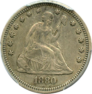 image for: 1880 25c PCGS XF40 - Low Mintage - Scarce in Circulated Condition