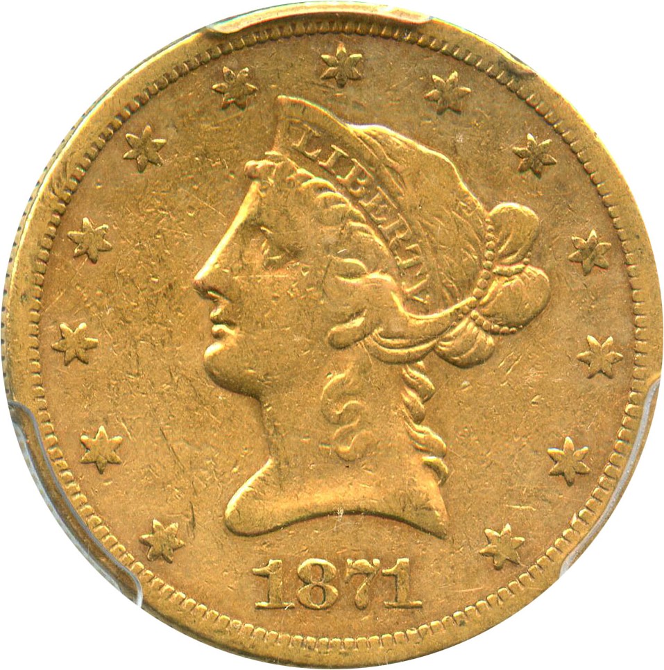 image for: 1871-S $10 PCGS VF30 - Low Mintage Date