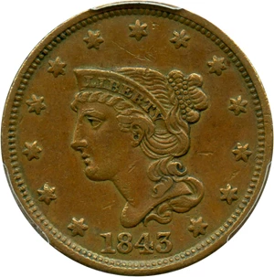 image for: 1843 1c PCGS AU50 (Petite Head, Small Letters)