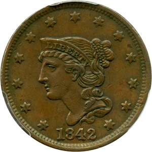image for: 1842 1c PCGS AU53 (Large Date)