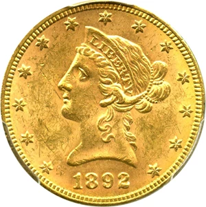 image for: 1892 $10 PCGS MS62+