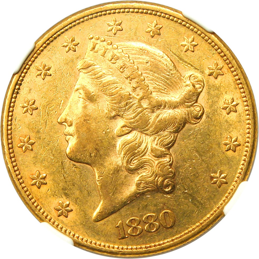 image for: 1880 $20 NGC AU55 - Low Mintage Date