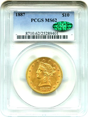 image for: 1887 $10 PCGS/CAC MS62