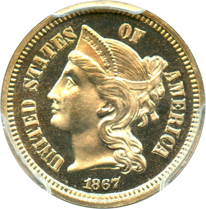 image for: 1867 3cN PCGS/CAC Proof 66 CAM
