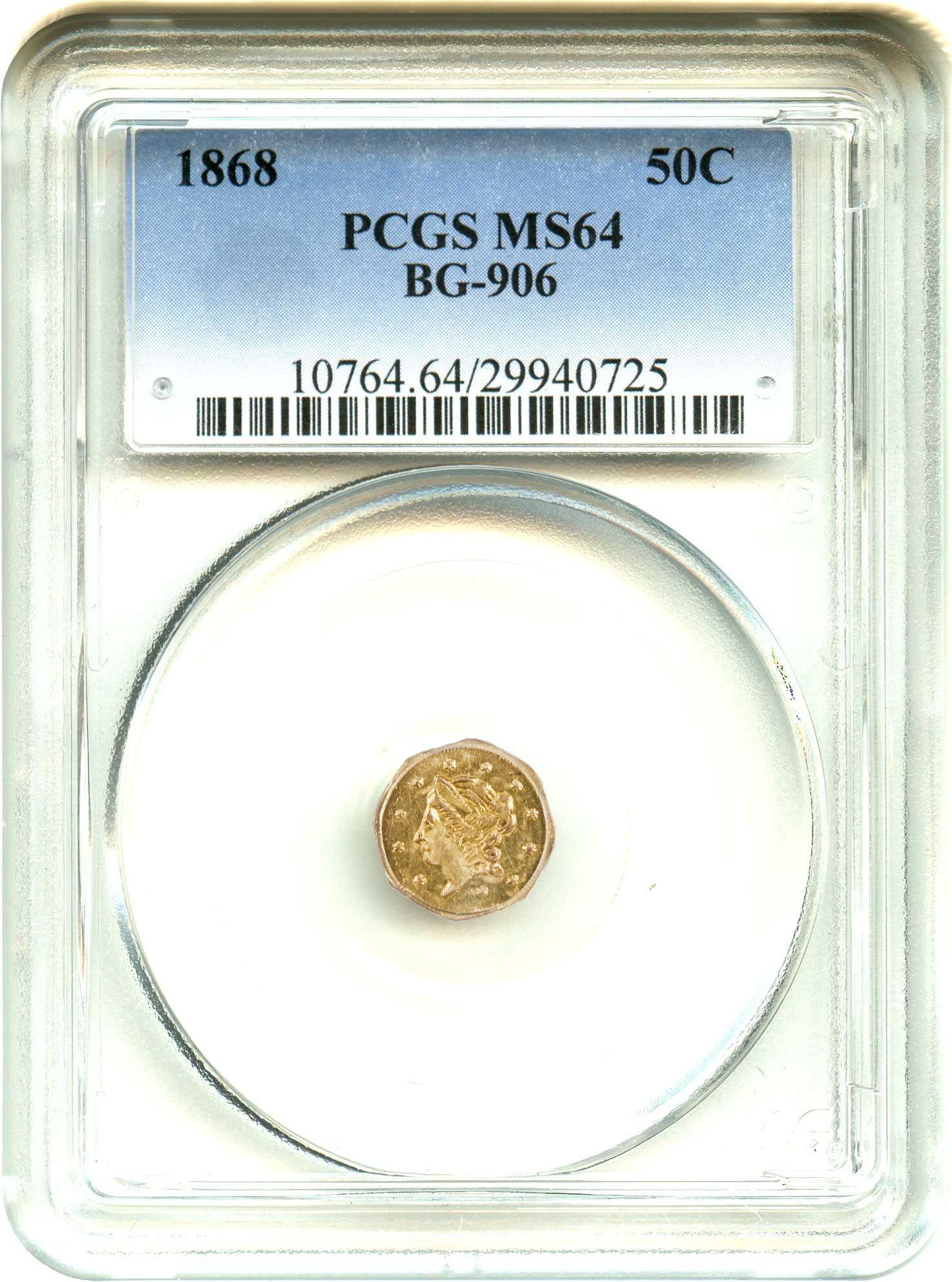 image for: California Gold: 1868 50c PCGS MS64 (BG-906)
