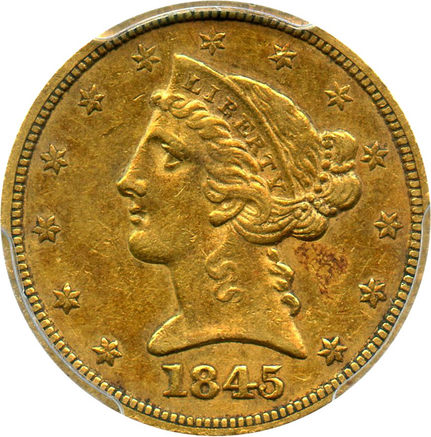 image for: 1845 $5 PCGS AU50