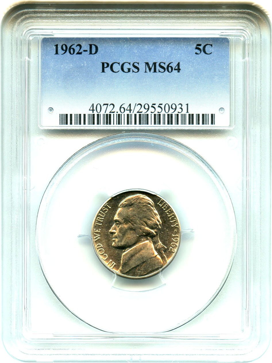 image for: 1962-D 5c PCGS MS64