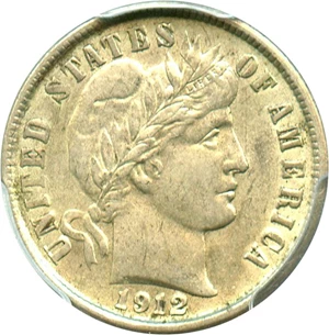 image for: 1912-D 10c PCGS AU58