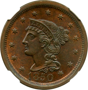 image for: 1850 1c NGC MS65 RB