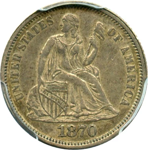 image for: 1870 10c PCGS AU50