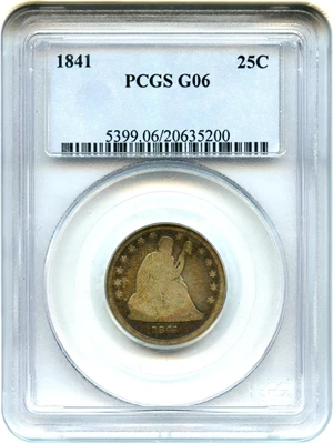 image for: 1841 25c PCGS Good-6 - Pretty Toning