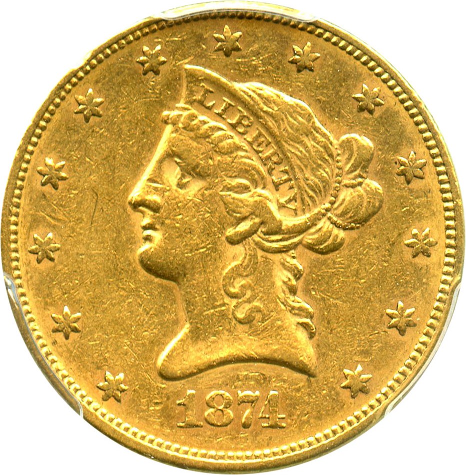 image for: 1874 $10 PCGS XF45 - No Reserve!