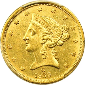 image for: 1839-C $5 PCGS MS61 - Rare Unc Charlotte Gold