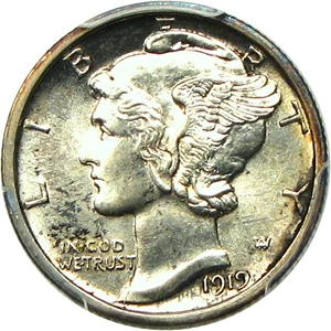 image for: 1919-D 10c PCGS MS62 FB - Scarce Date with Full Bands