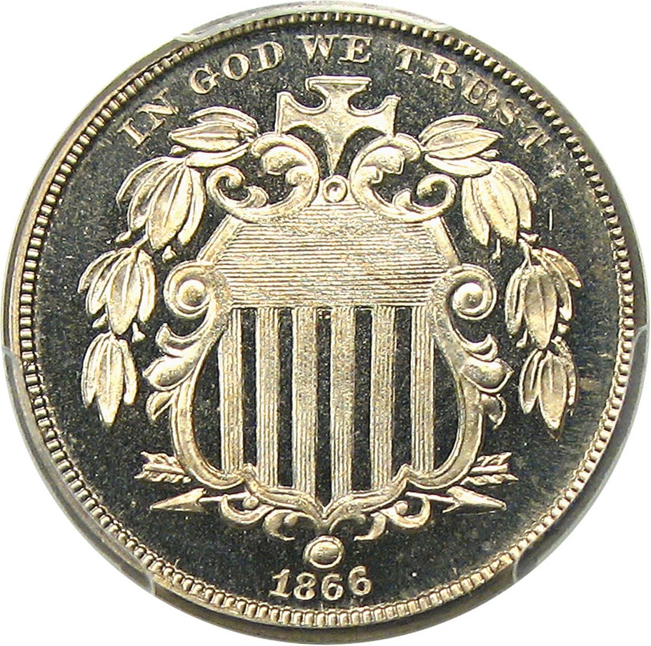 image for: 1866 5c PCGS/CAC Proof 66 CAM (With Rays) Gorgeous Type Coin