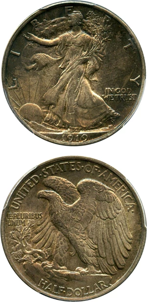 image for: 1919 50c PCGS Genuine UNC Details (Cleaning) Scarce, Early Walker