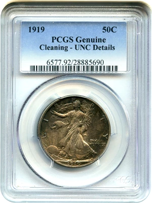 image for: 1919 50c PCGS Genuine UNC Details (Cleaning) Scarce, Early Walker