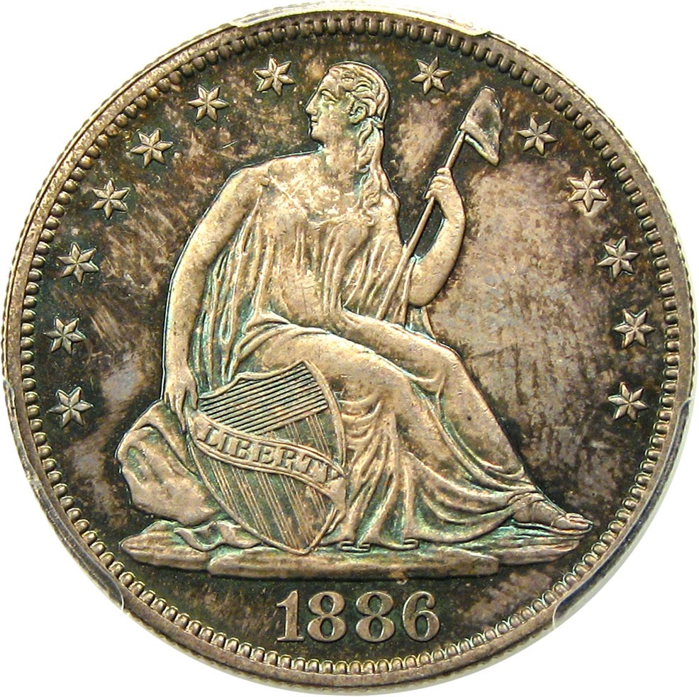 image for: 1886 50c PCGS/CAC MS65 - Colorful Toning