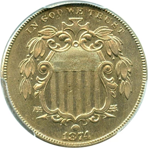 image for: 1874 5c PCGS/CAC Proof 65 - No Reserve!