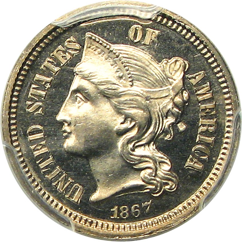 image for: 1867 3cN PCGS/CAC Proof 65 CAM