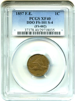 image for: 1857 Flying Eagle 1c PCGS XF40 (Doubled Die Obverse, FS-101, S-4) Scarce Variety