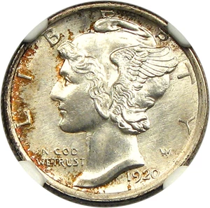 image for: 1920-S 10c NGC MS65 FB - Key Date in High Grade Full Bands