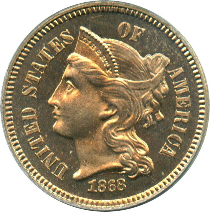 image for: 1868 3cN PCGS/CAC Proof 64 OGH