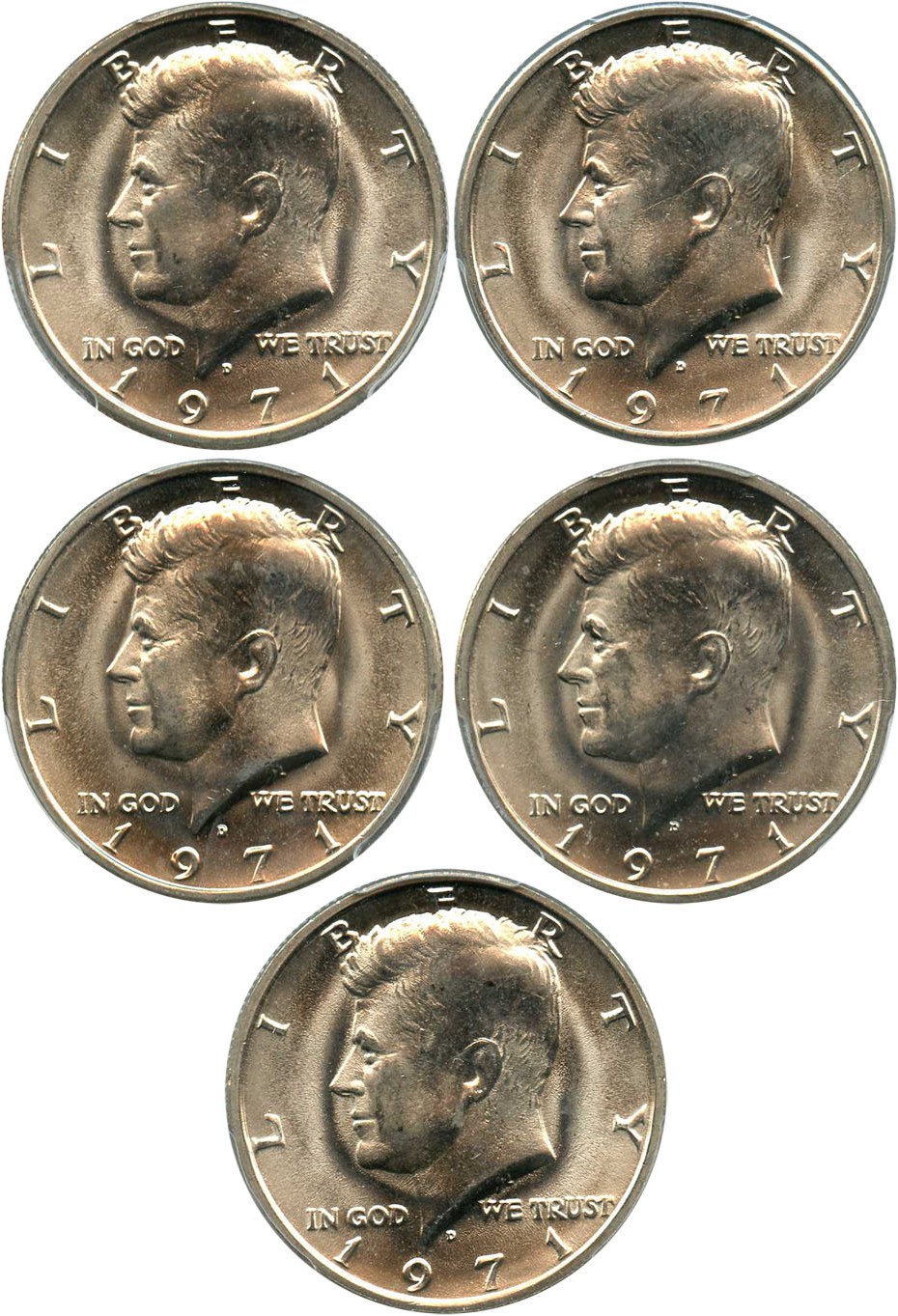 image for: Investor Lot of 1971-D 50c: All PCGS MS66 (5 Coins)