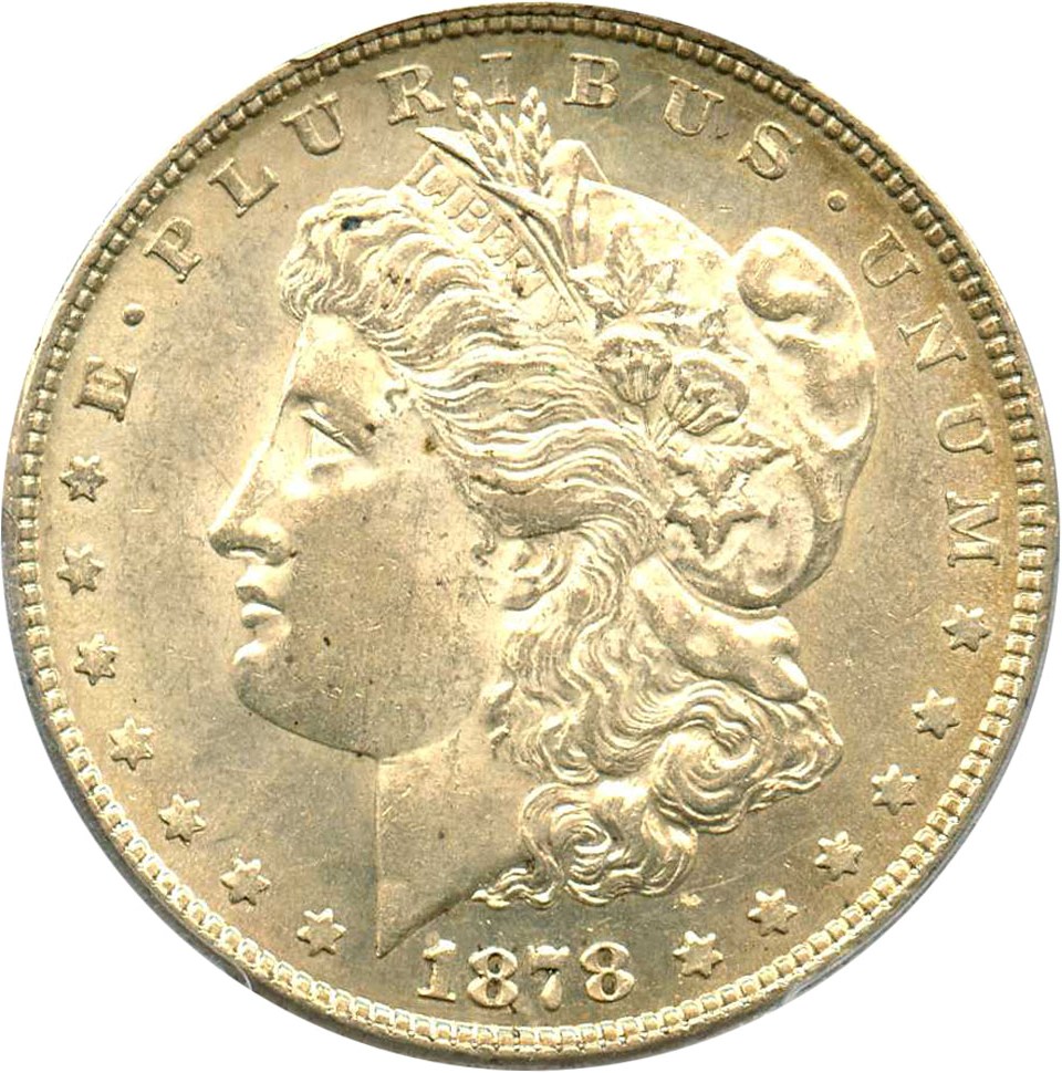 image for: 1878 8TF $1 PCGS AU58 (VAM-8, Stick Feather)