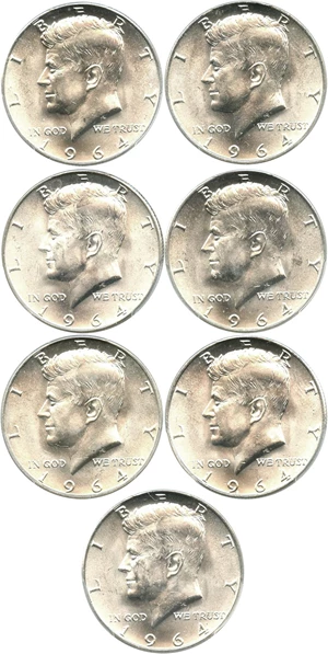 image for: Investor Lot of 1964-D 50c: All PCGS MS65 (7 Coins)