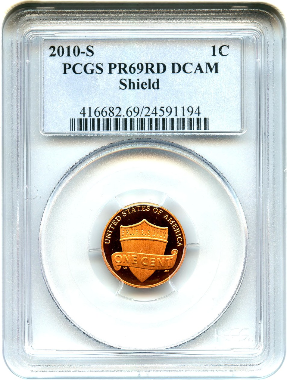 image for: 2010-S Shield 1c PCGS Proof 69 RD DCAM