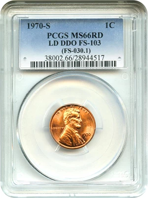 image for: 1970-S 1c PCGS MS66 RD (Large Date, Doubled Die Obverse, FS-103) Registry Quality Gem