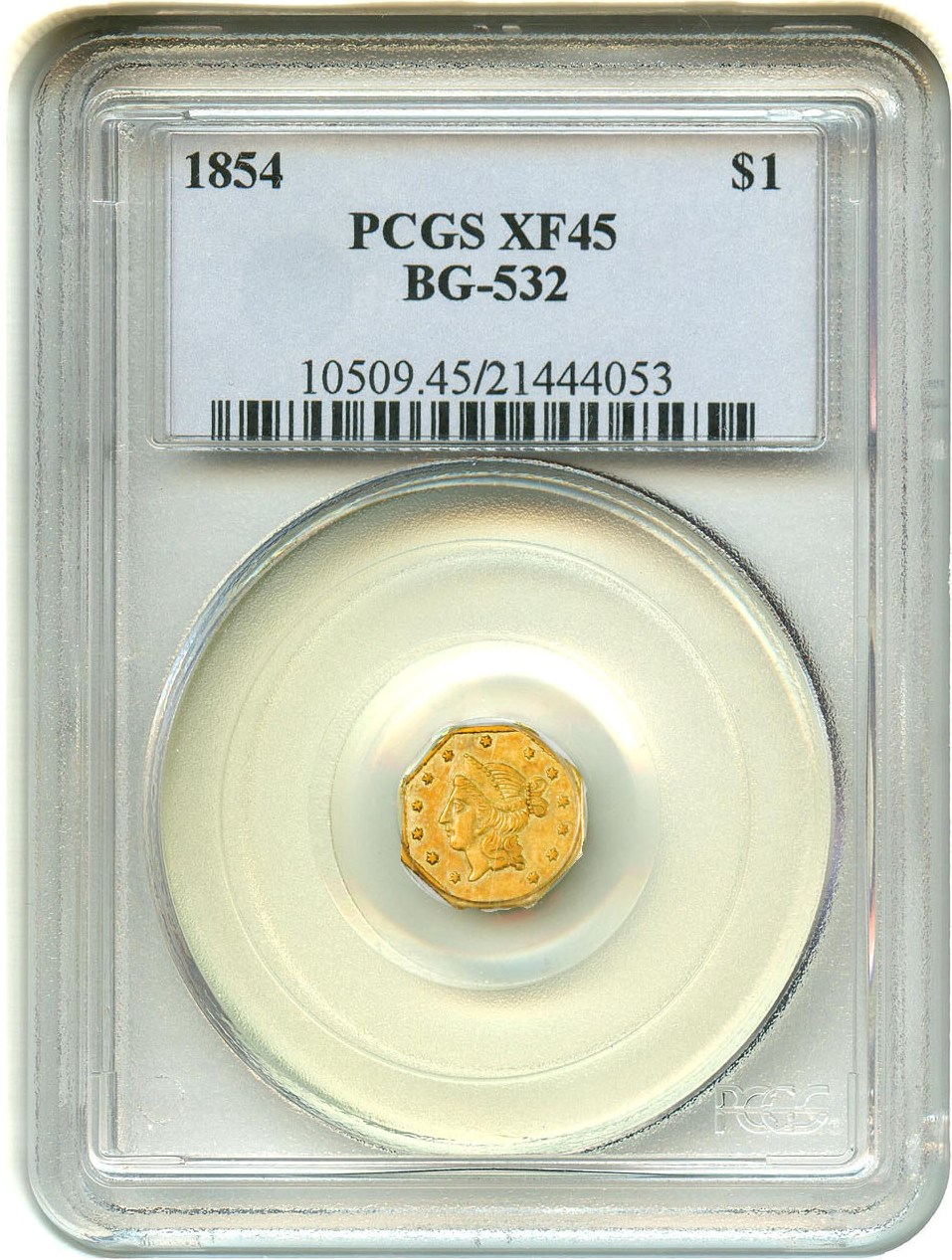 image for: California Gold: 1854 $1 PCGS XF45 (BG-532) Popular & Scarce Issue