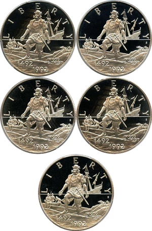 image for: Investor Lot of 1992-S Columbus 50c: All PCGS Proof 69 DCAM (5 Coins) - No Reserve!