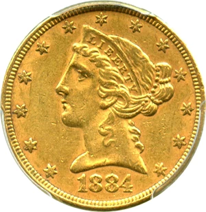 image for: 1884 $5 PCGS AU55 - No Reserve!