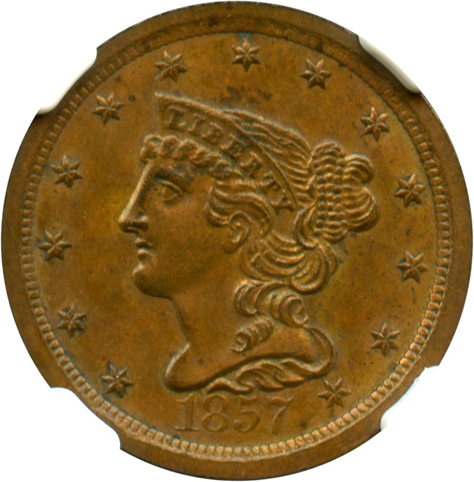 image for: 1857 1/2c NGC MS63 BN