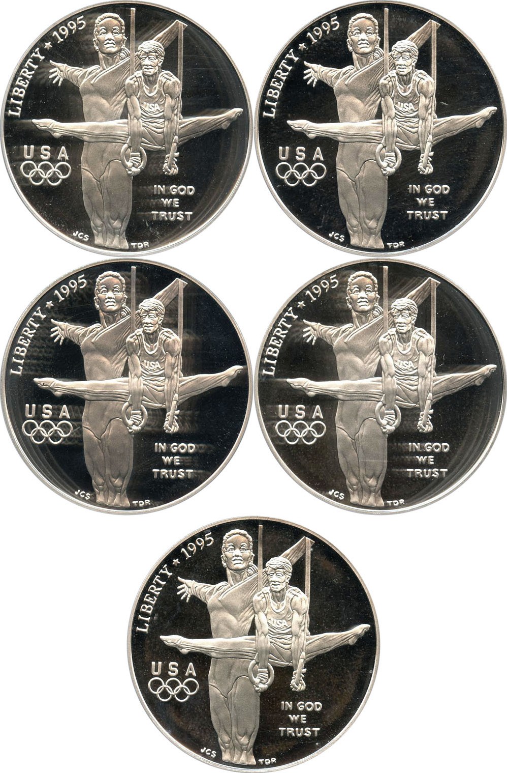 image for: Investor Lot of 1995-P Olympic Gymnastics $1: All PCGS Proof 69 DCAM (5 Coins) - No Reserve!
