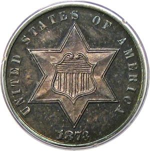 image for: 1873 3cS PCGS/CAC Proof 63 - OGH Rattler Holder