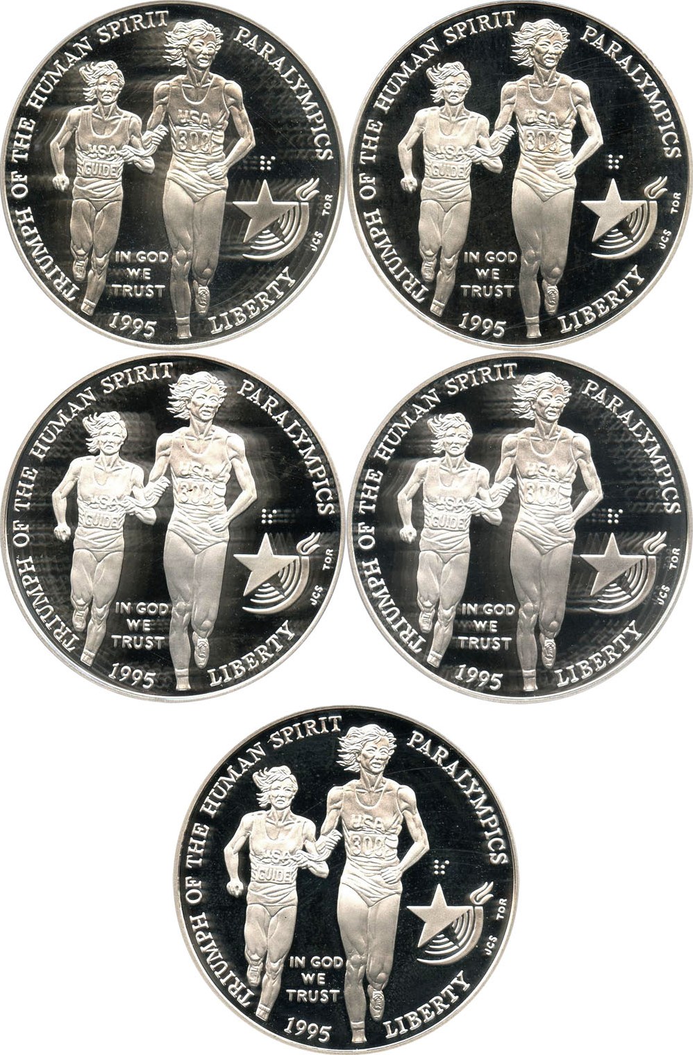 image for: Investor Lot of 1995-P Paralympics Blind Runner $1: All PCGS PR69 DCAM (5 Coins) - No Reserve!